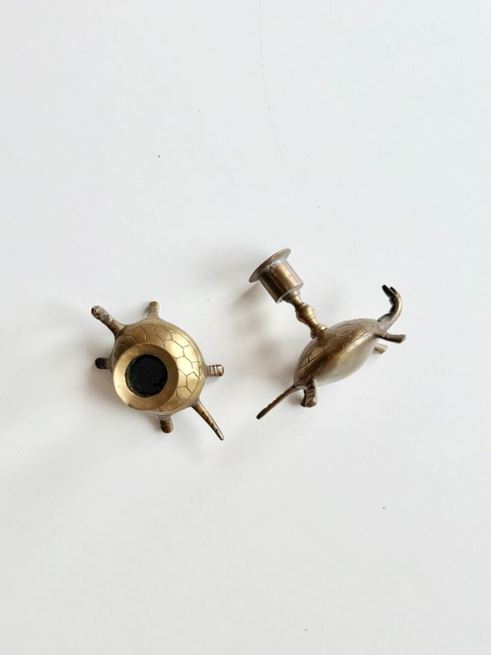 Pair of 2 Vintage Brass Turtle Candle Stick Holders